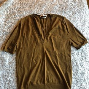 Zara brown short-sleeved v-neck sweater